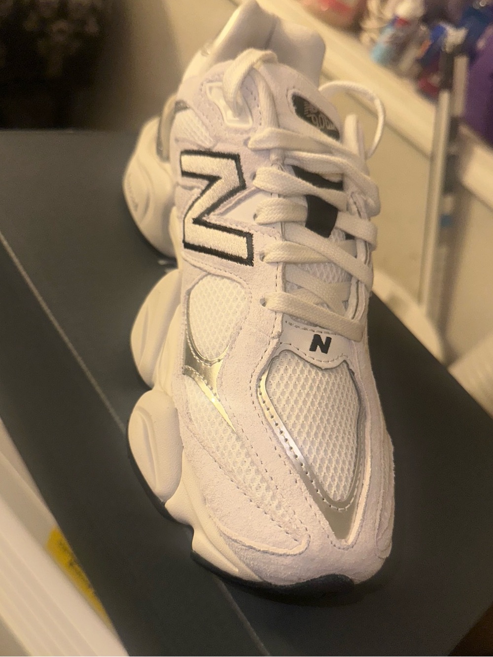 New Balance Kids White and Silver Mesh Lace-Up Sneakers
